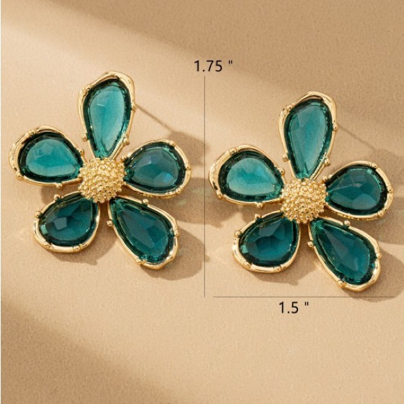 Ocean Blue Petal Crystal Earrings - Picture 4 of 4